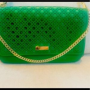 Kate Spade green saffiano leather patterned crossbody